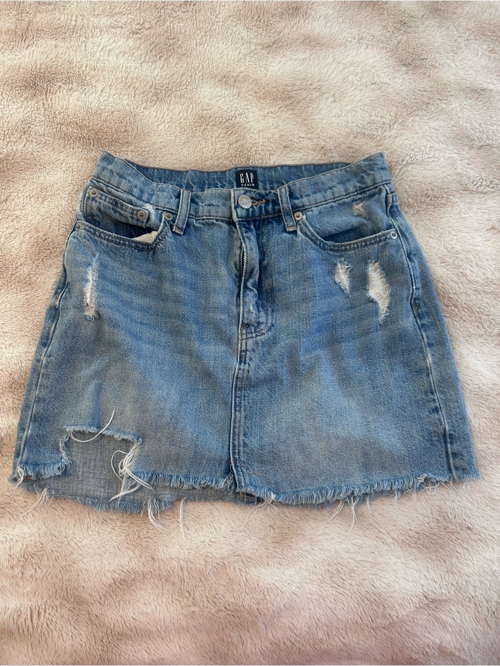GAP Light Blue Distressed Denim Mini Skirt